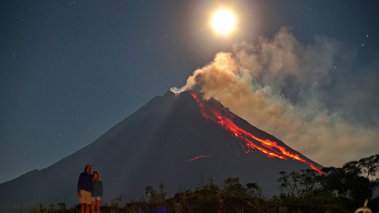Borobudur Afternoon and Merapi Night Lava Flow