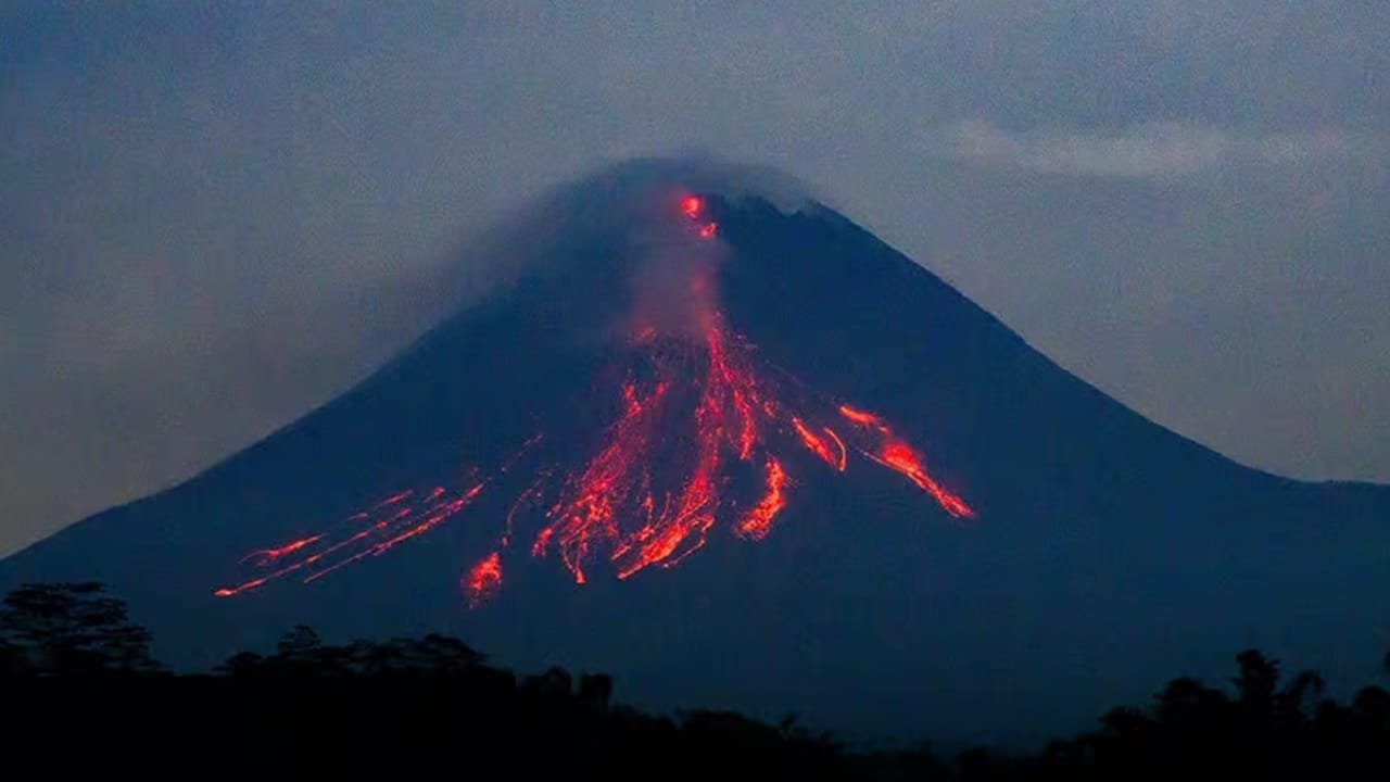 Borobudur Temple and Merapi’s Lava at Night