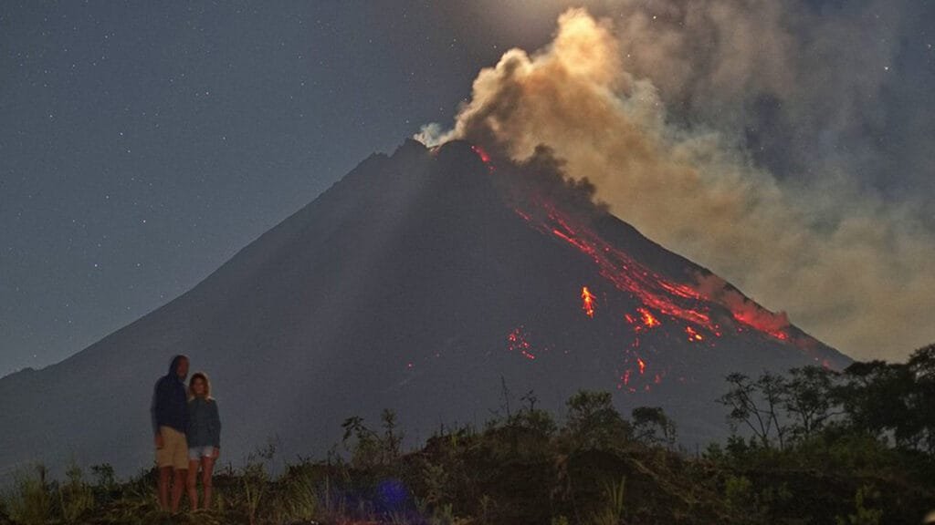 Borobudur Temple and Merapi’s Lava at Night