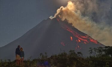 Borobudur Temple and Merapi’s Lava at Night