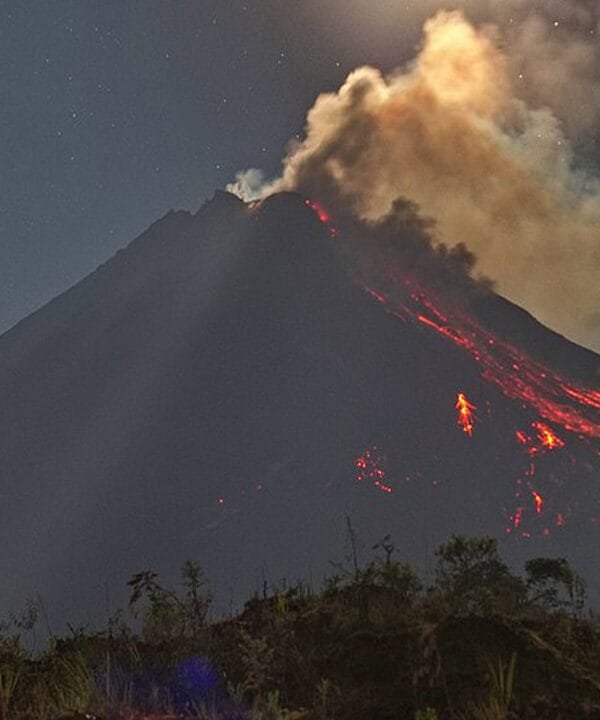 Borobudur Temple and Merapi’s Lava at Night