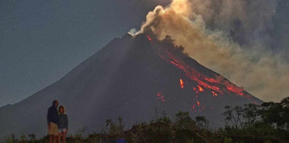Borobudur Temple and Merapi’s Lava at Night